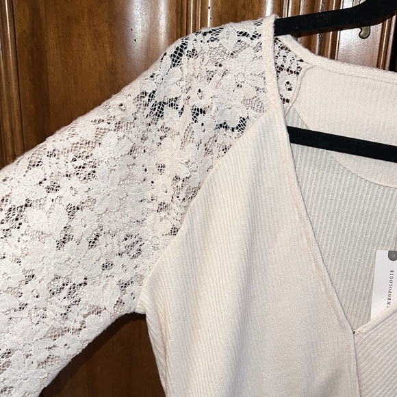 Anthropologie Lace Sleeve Ribbed Long Sleeve Top - Picture 5 of 10